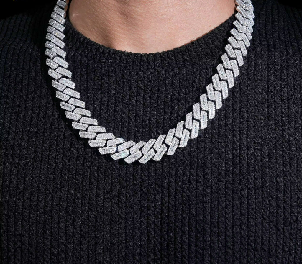 18MM VVS Baguette Moissanite Diamond Cuban Chain