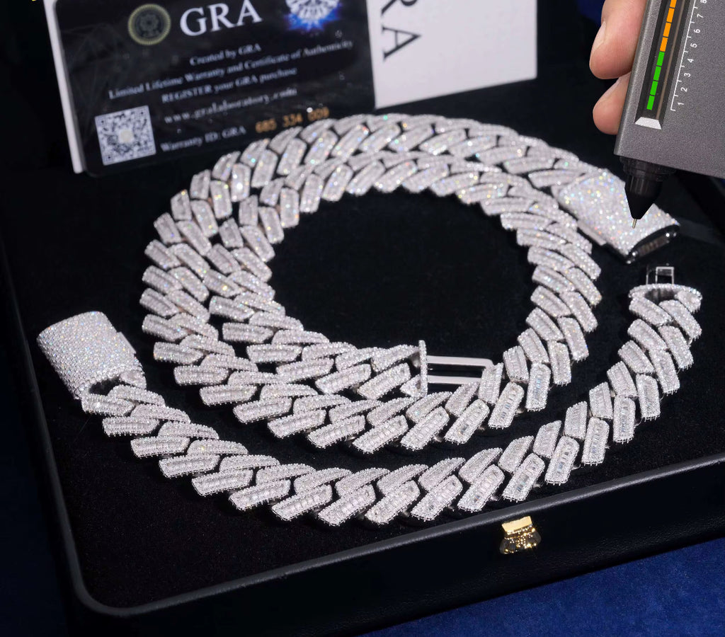 18MM VVS Baguette Moissanite Diamond Cuban Chain
