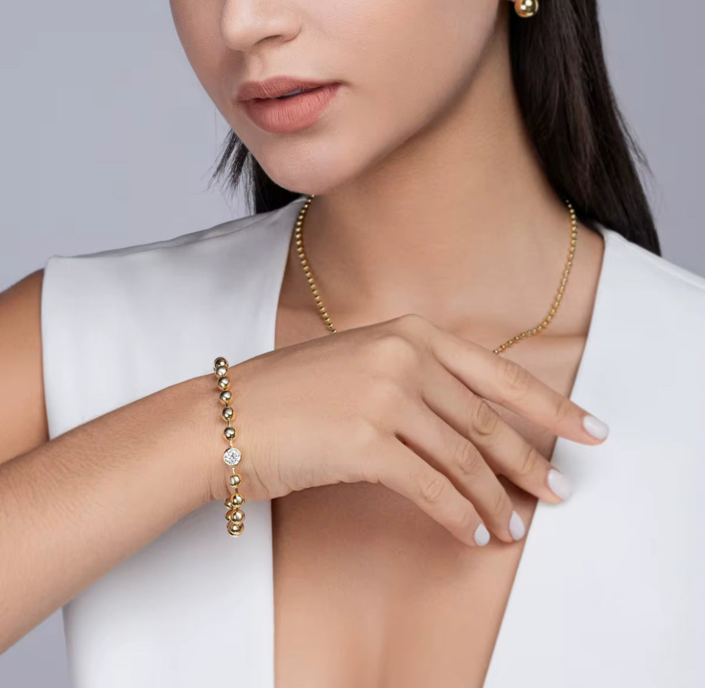 1 Carat Mossanite Gold Bead Bracelet