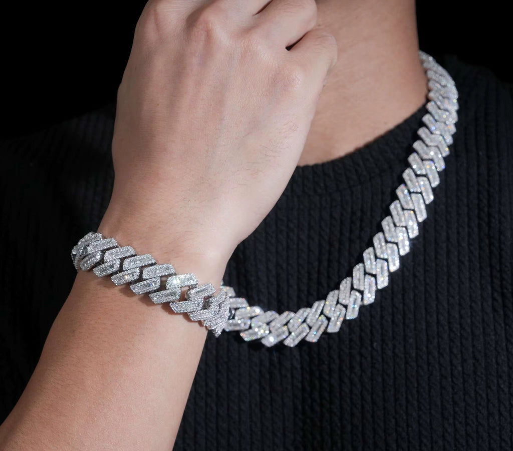 18MM VVS Baguette Moissanite Diamond Cuban Chain