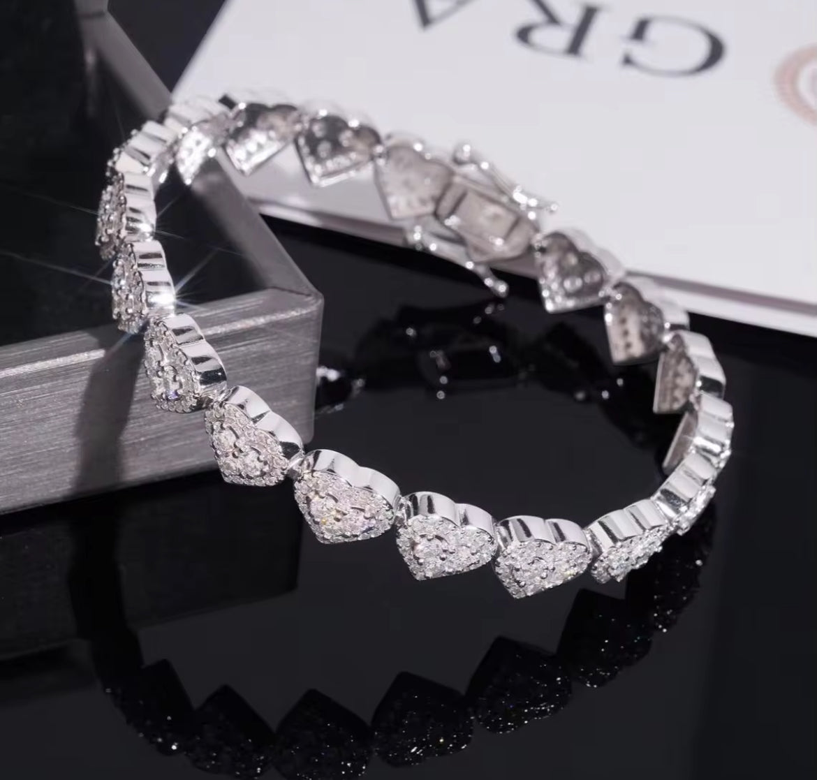 Moissanite Diamond Heart Link Bracelet