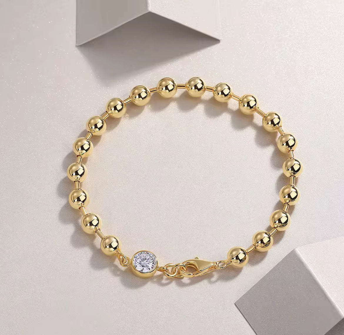 1 Carat Mossanite Gold Bead Bracelet
