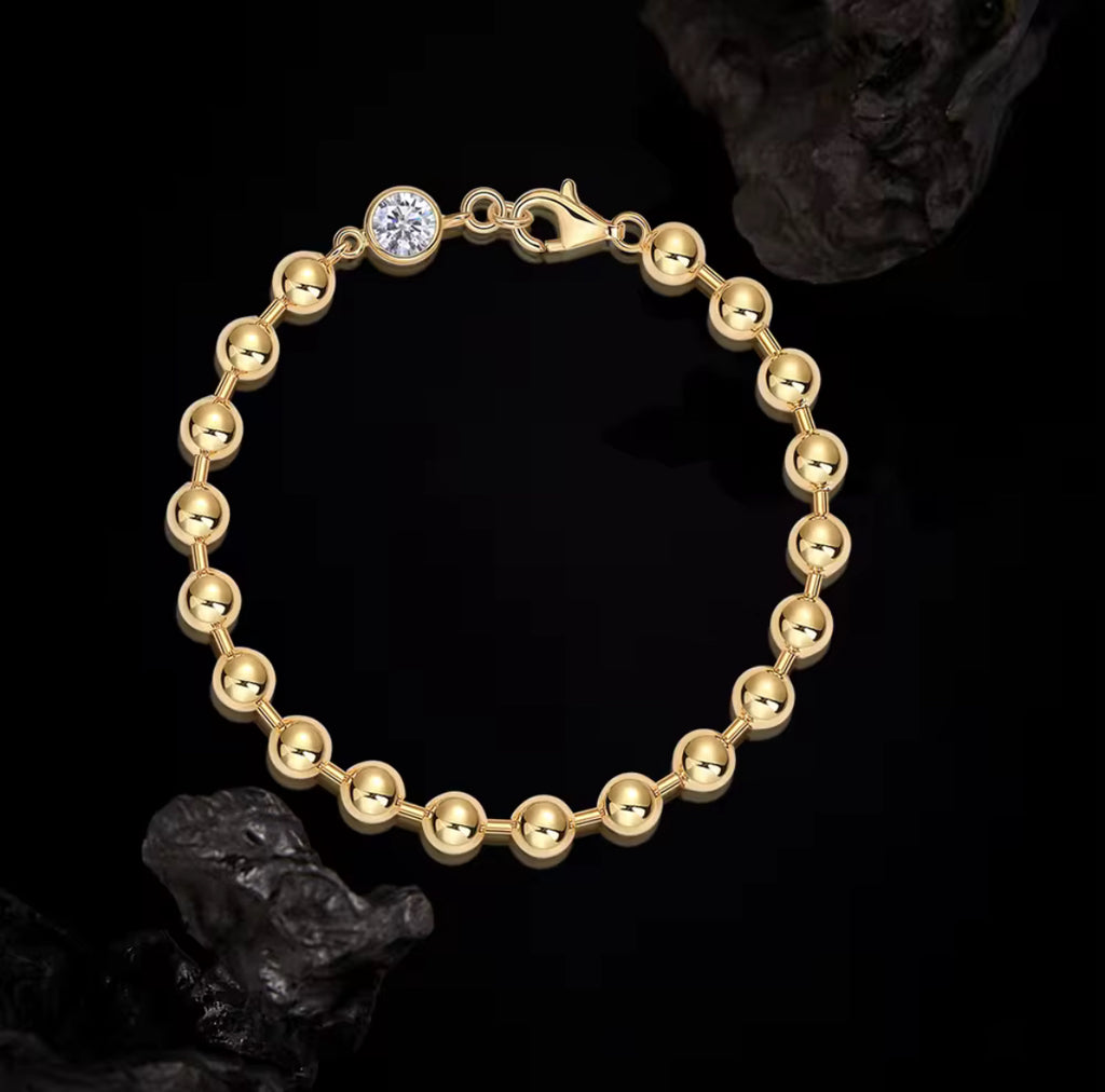 1 Carat Mossanite Gold Bead Bracelet