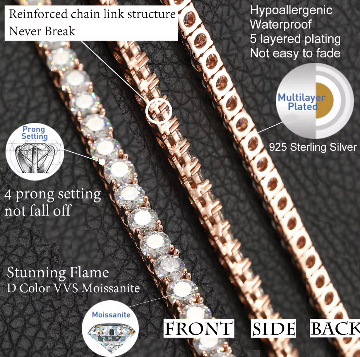 5MM VVS Moissanite Diamond Cluster Tennis Chain